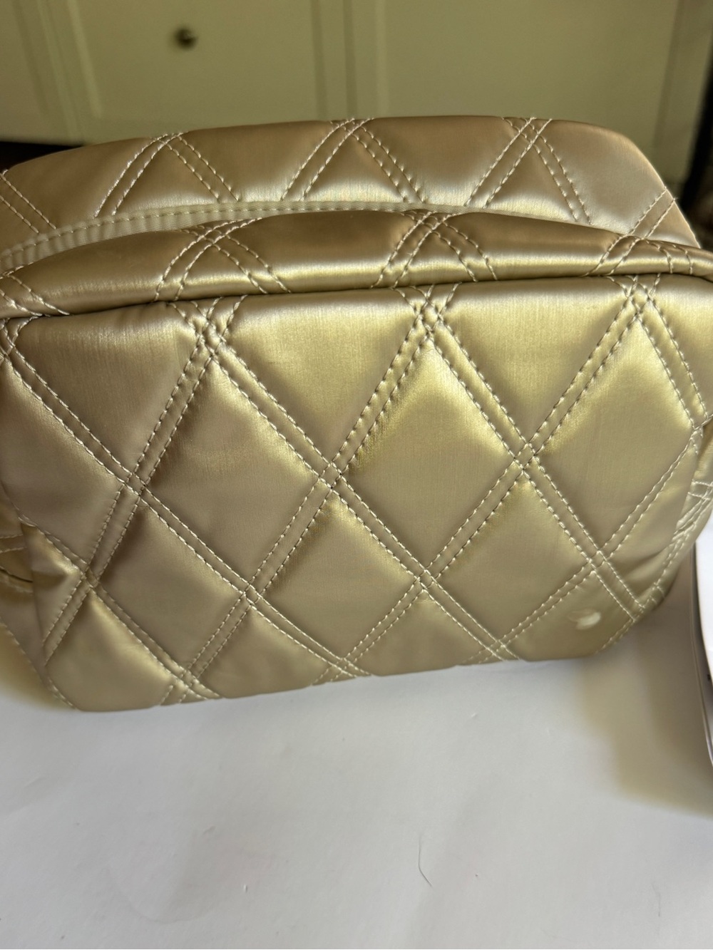 New Metallic Gold Puffy Quilted Cosmetic Makeup Bag 8x6x4